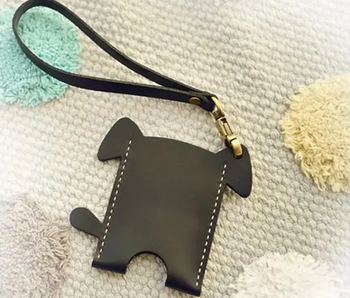HANDMADE LEATHER CUTE Women Dog Card Holder PERSONALIZED MONOGRAMMED GIFT CUSTOM Wallet Card Holder