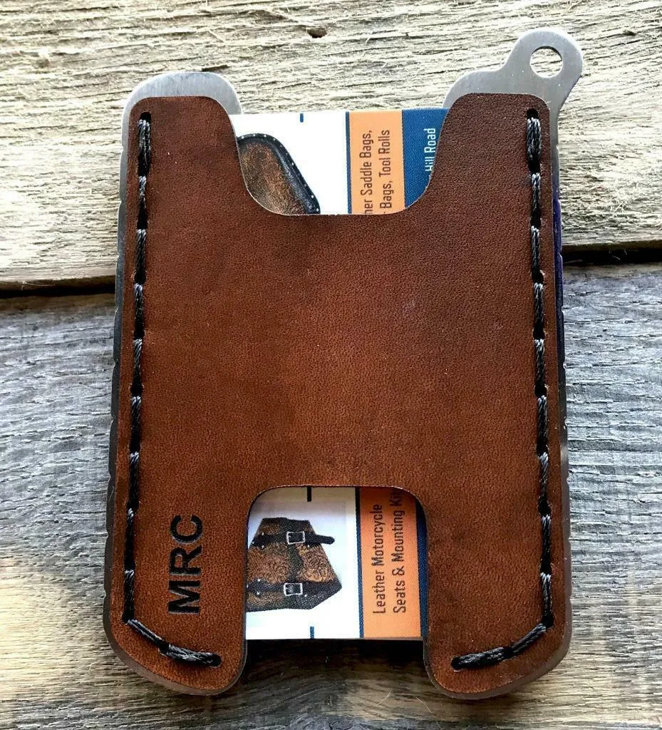 Hawk One Minimalist Men's Women's Ant Brn Gator Leather Stainless Steel Wallet