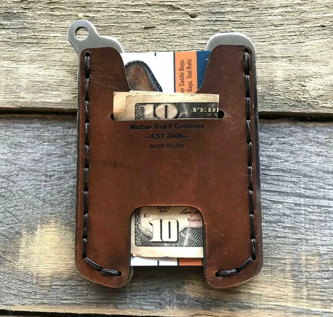 Hawk One Minimalist Men's Women's Ant Brn Gator Leather Stainless Steel Wallet