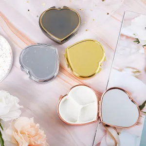 Heart-Shaped Metal Pill Box with Mirror