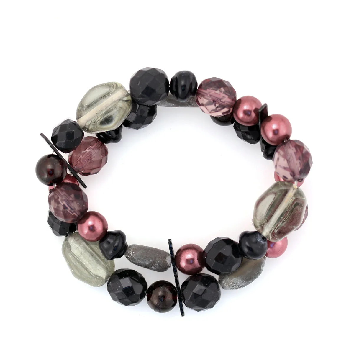 HEMATTE SMOKEY MIX BEADS STRETCH BRACELETS #B12733 HEM BLK (TG2/Show Room)