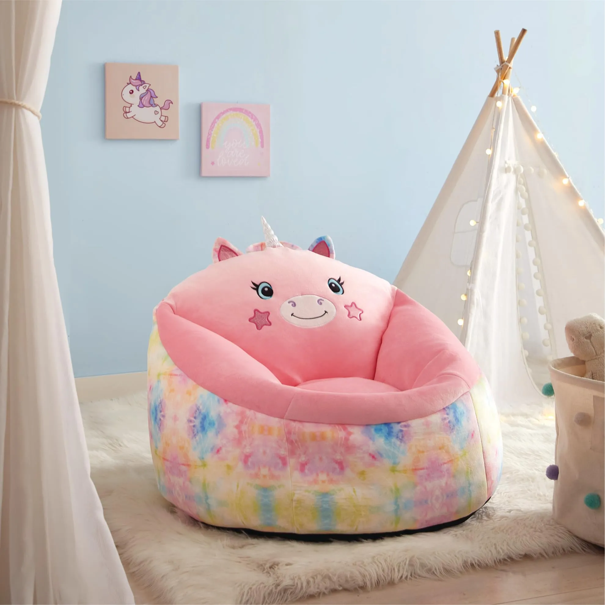 Heritage Kids Micromink Squishy Bean Bag Chair for Kids Ages 3 