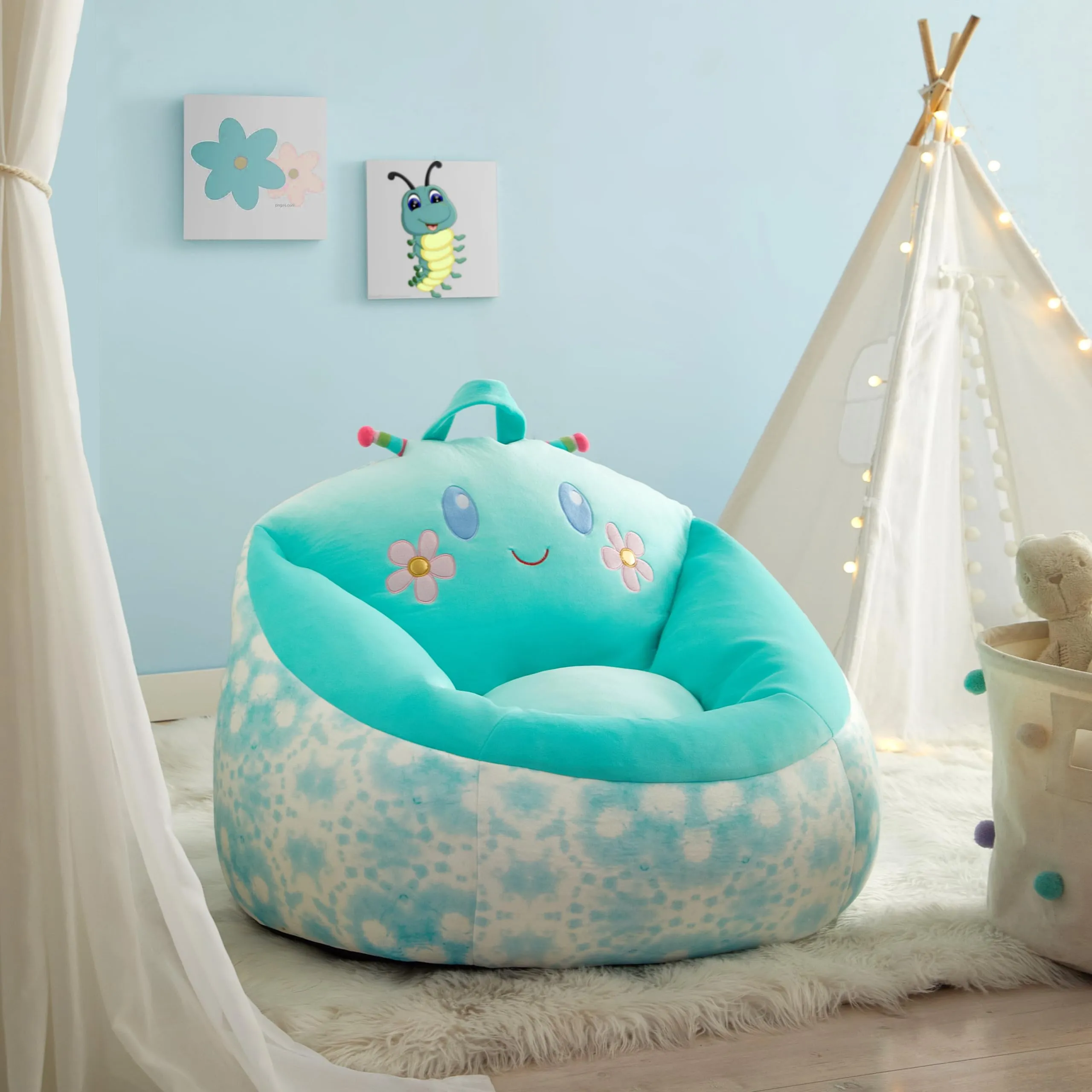 Heritage Kids Micromink Squishy Bean Bag Chair for Kids Ages 3 