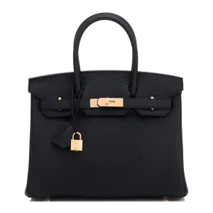 Hermes Black Birkin 30 Togo Rose Gold Hardware