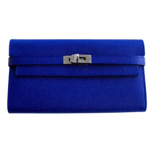 Hermes Blue Electric Epsom Kelly Long Wallet PHW Adore