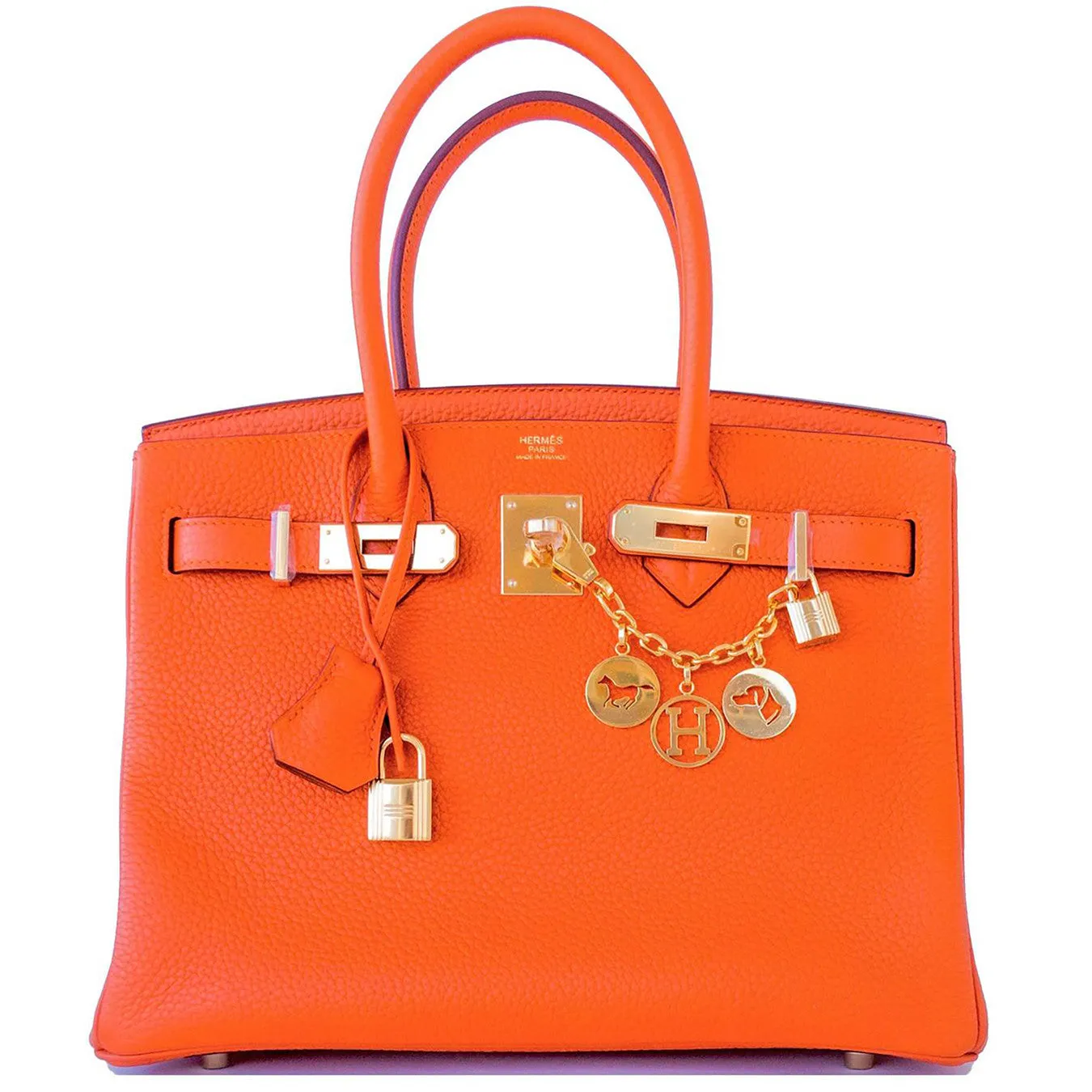 Hermes Orange 30cm Birkin Gold GHW Satchel Tote Bag Gorgeous