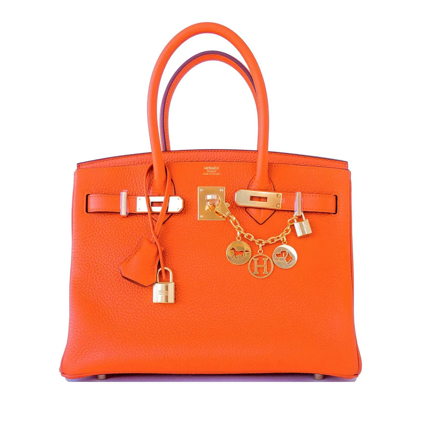 Hermes Orange 30cm Birkin Gold GHW Satchel Tote Bag Gorgeous