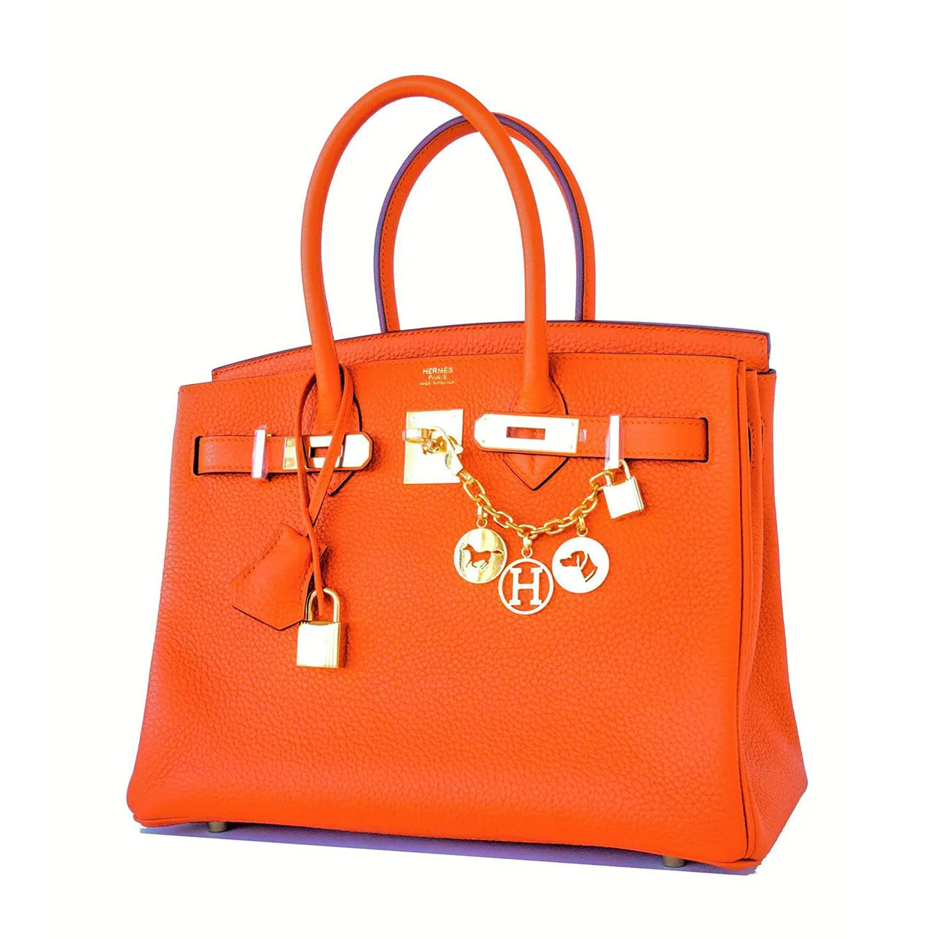 Hermes Orange 30cm Birkin Gold GHW Satchel Tote Bag Gorgeous