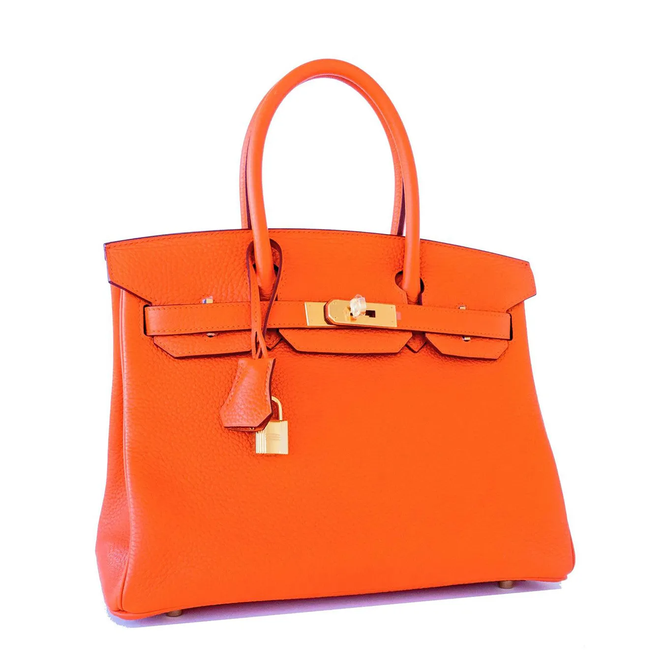Hermes Orange 30cm Birkin Gold GHW Satchel Tote Bag Gorgeous