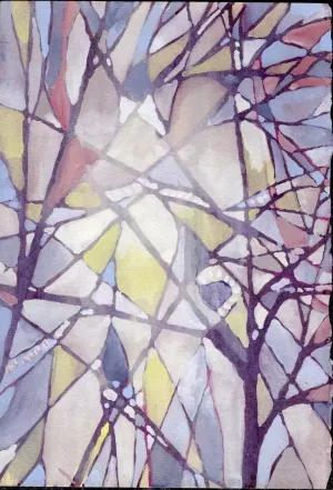 Ice Tree   - Original Watercolor/Guache Painting = Abstract Landscape