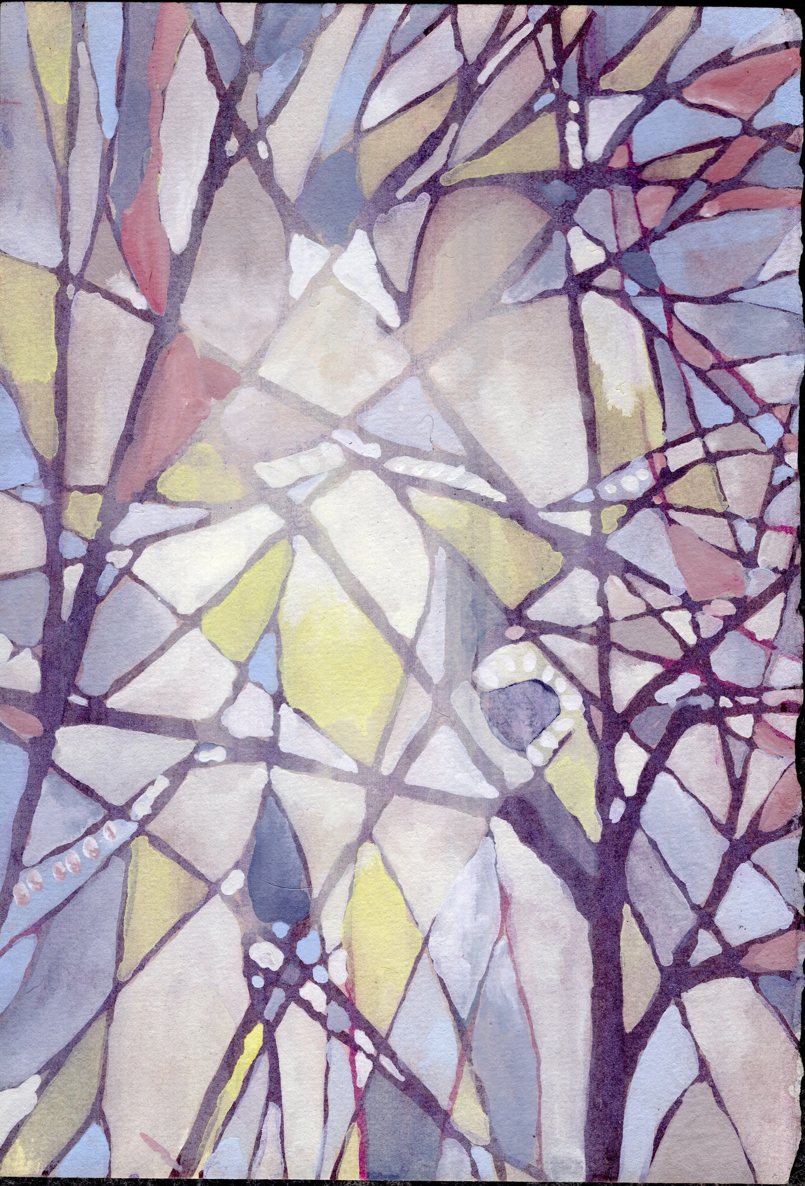 Ice Tree   - Original Watercolor/Guache Painting = Abstract Landscape
