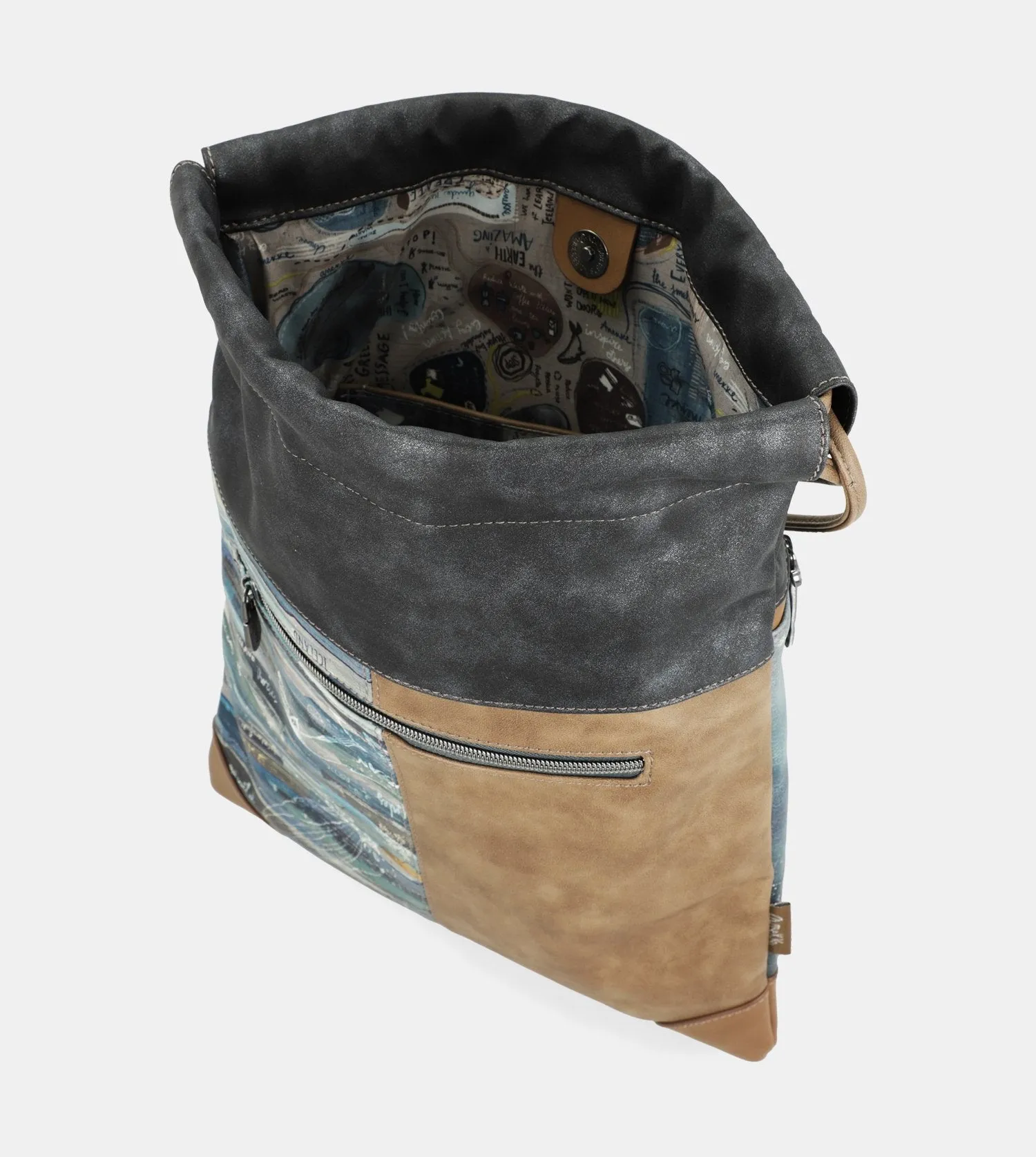 Iceland cinch bag with a zip closure