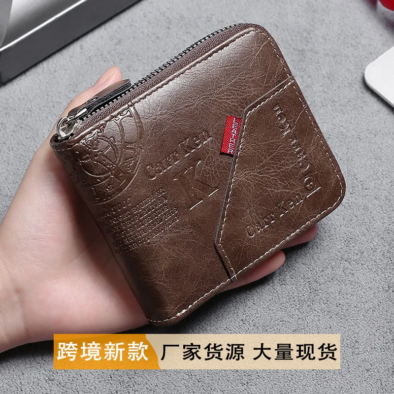 INSTOCK- Cross-border men's short letter print zipper wallet