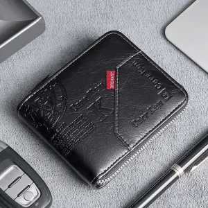INSTOCK- Cross-border men's short letter print zipper wallet
