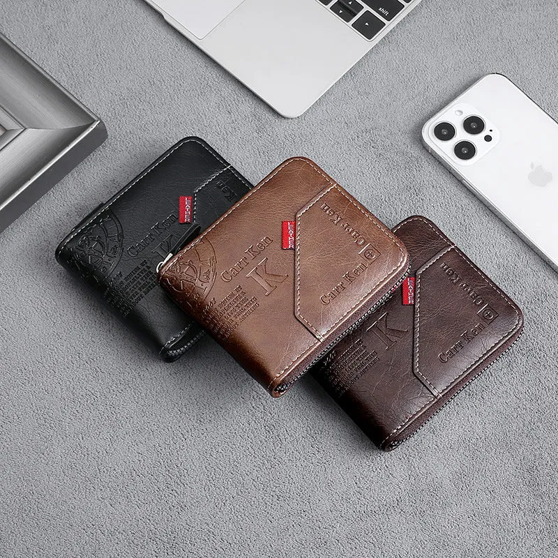 INSTOCK- Cross-border men's short letter print zipper wallet