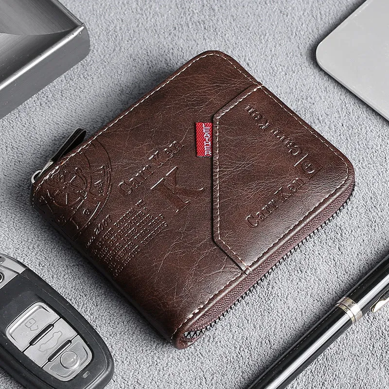INSTOCK- Cross-border men's short letter print zipper wallet
