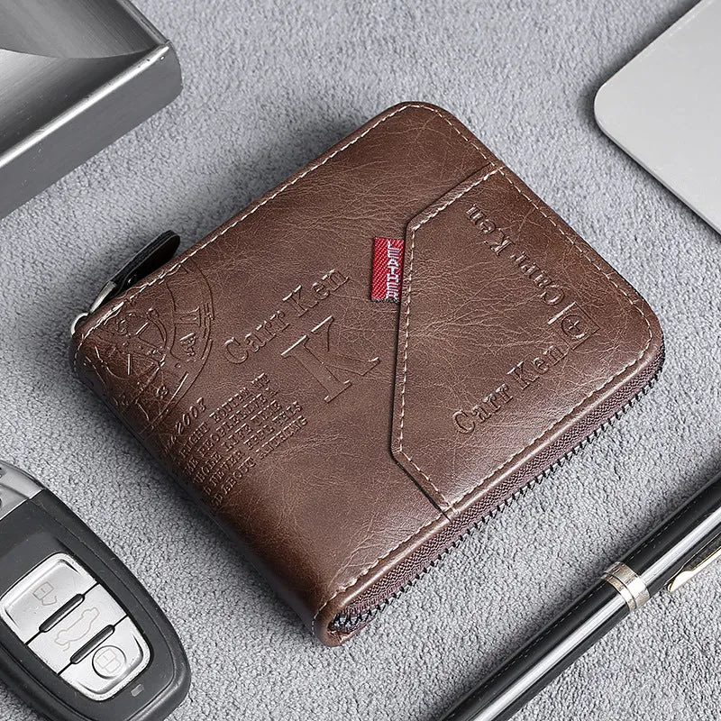 INSTOCK- Cross-border men's short letter print zipper wallet