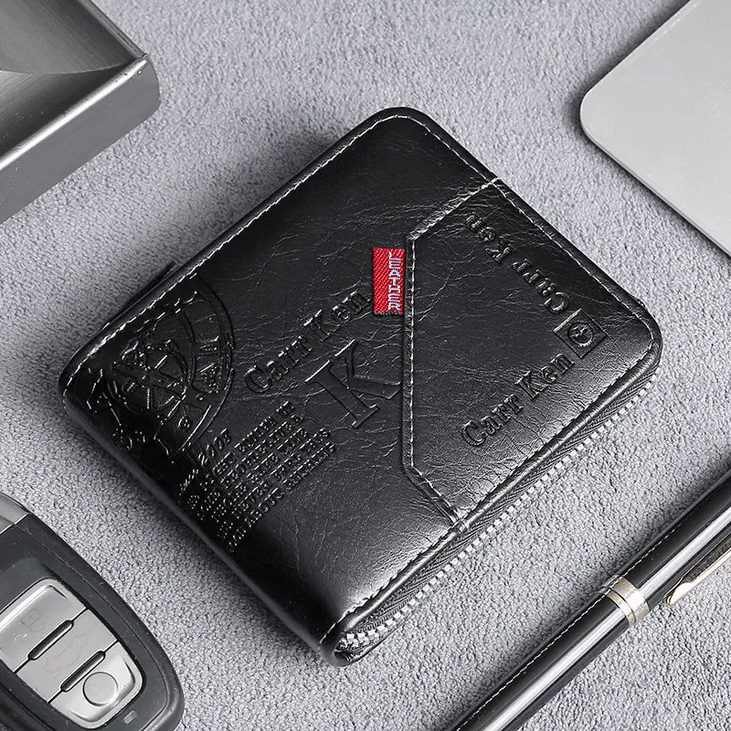 INSTOCK- Cross-border men's short letter print zipper wallet