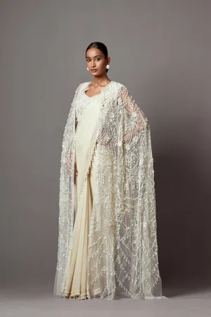 Ivory Feather Cape Sari