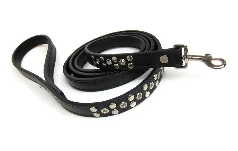 Jaxon Leather Dog Leash with Nickel Eyelet & Stud Cluster