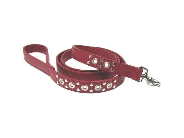 Jaxon Leather Dog Leash with Nickel Eyelet & Stud Cluster