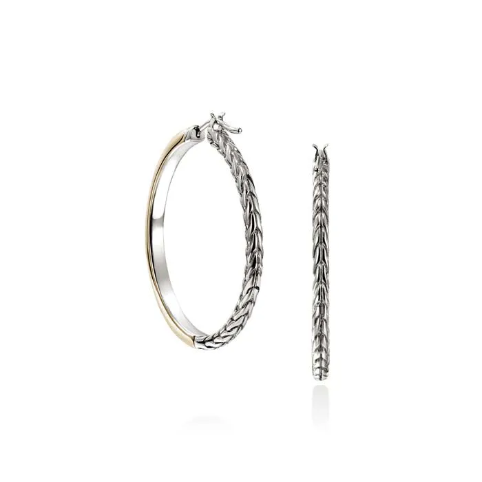 John Hardy 30MM Essentials Hoop Earrings in 14K Yellow Gold and Sterling Silver