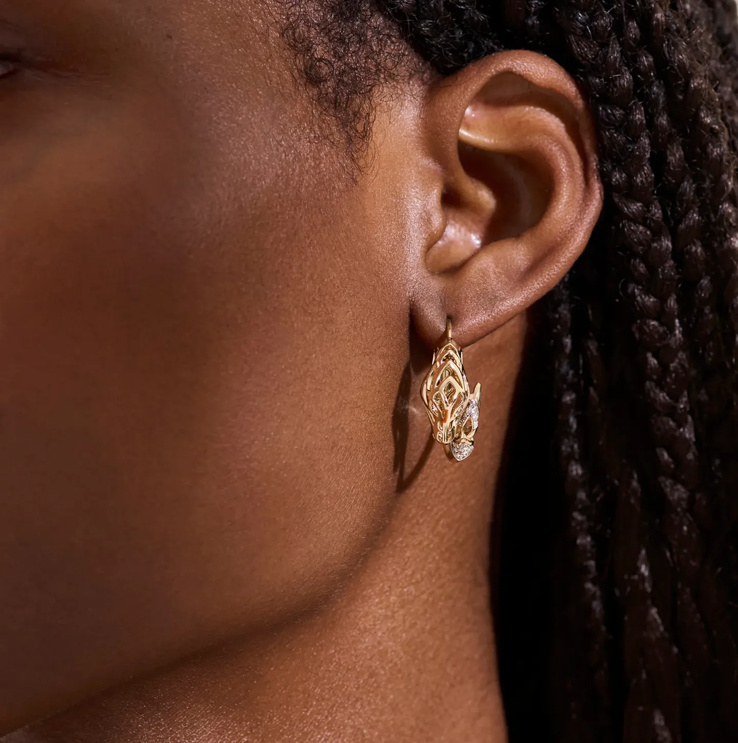 John Hardy Naga Diamond Dragon Hoop Earrings