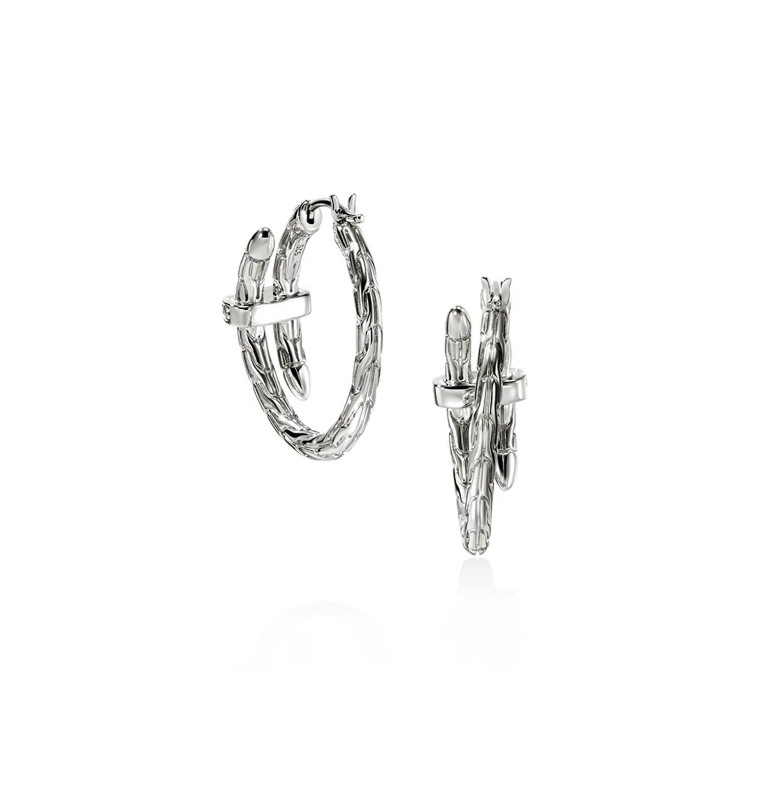 John Hardy Spear Sterling Silver Diamond Hoop Earrings, 17mm