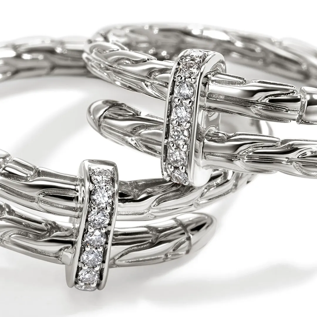 John Hardy Spear Sterling Silver Diamond Hoop Earrings, 17mm