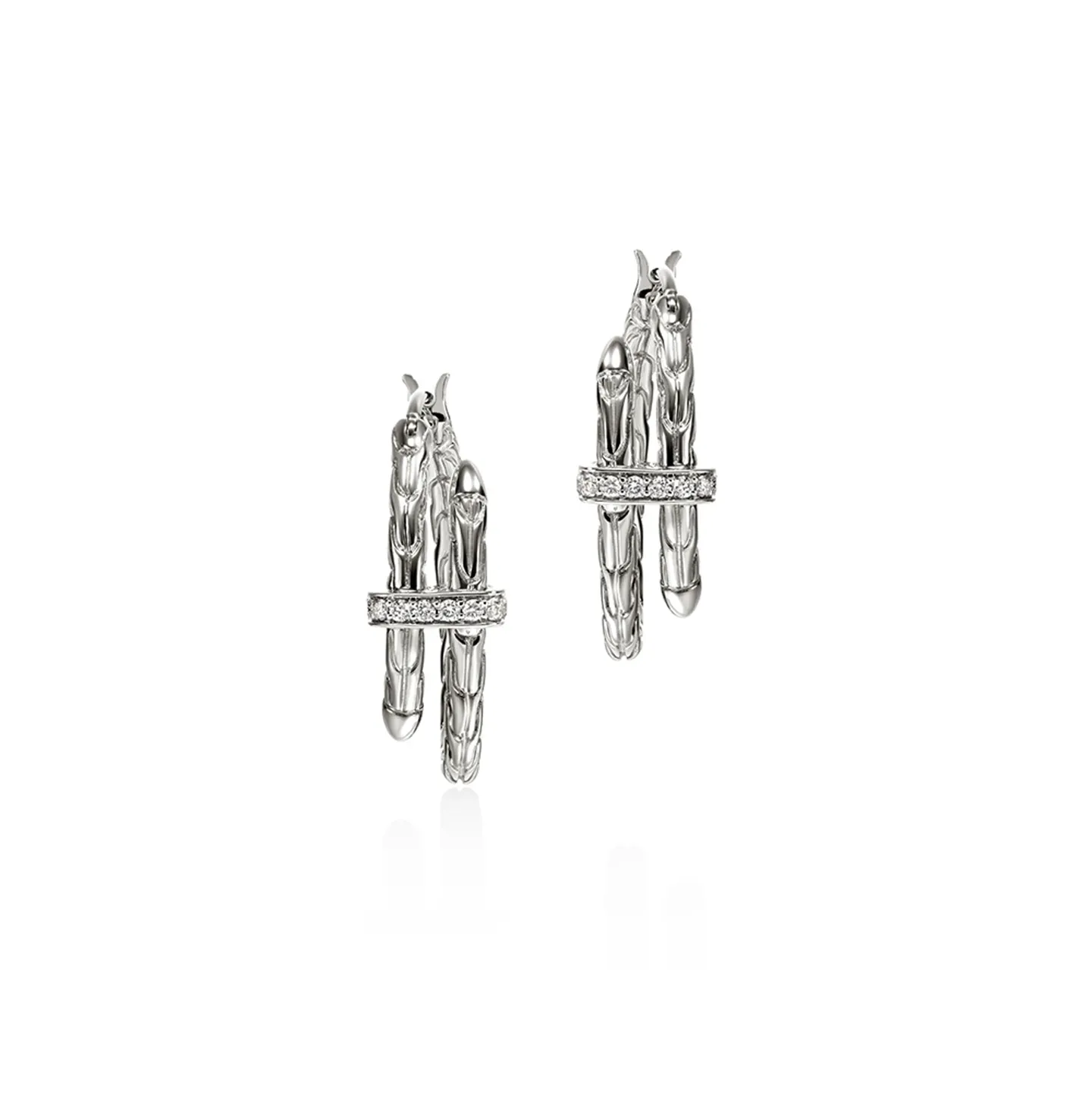 John Hardy Spear Sterling Silver Diamond Hoop Earrings, 17mm