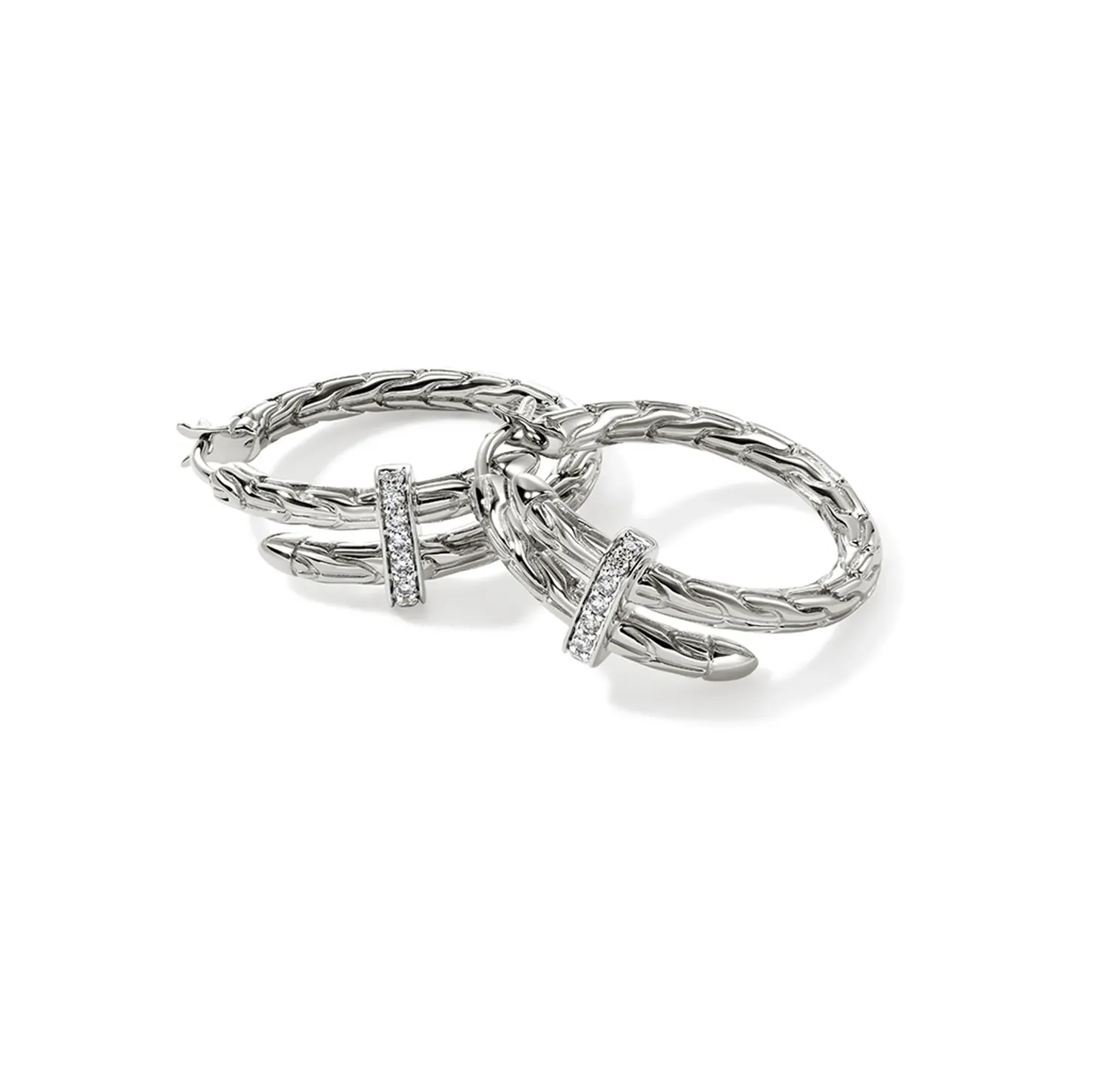 John Hardy Spear Sterling Silver Diamond Hoop Earrings, 17mm