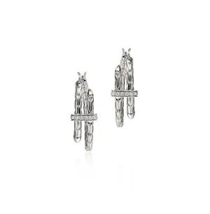 John Hardy Spear Sterling Silver Diamond Hoop Earrings, 17mm