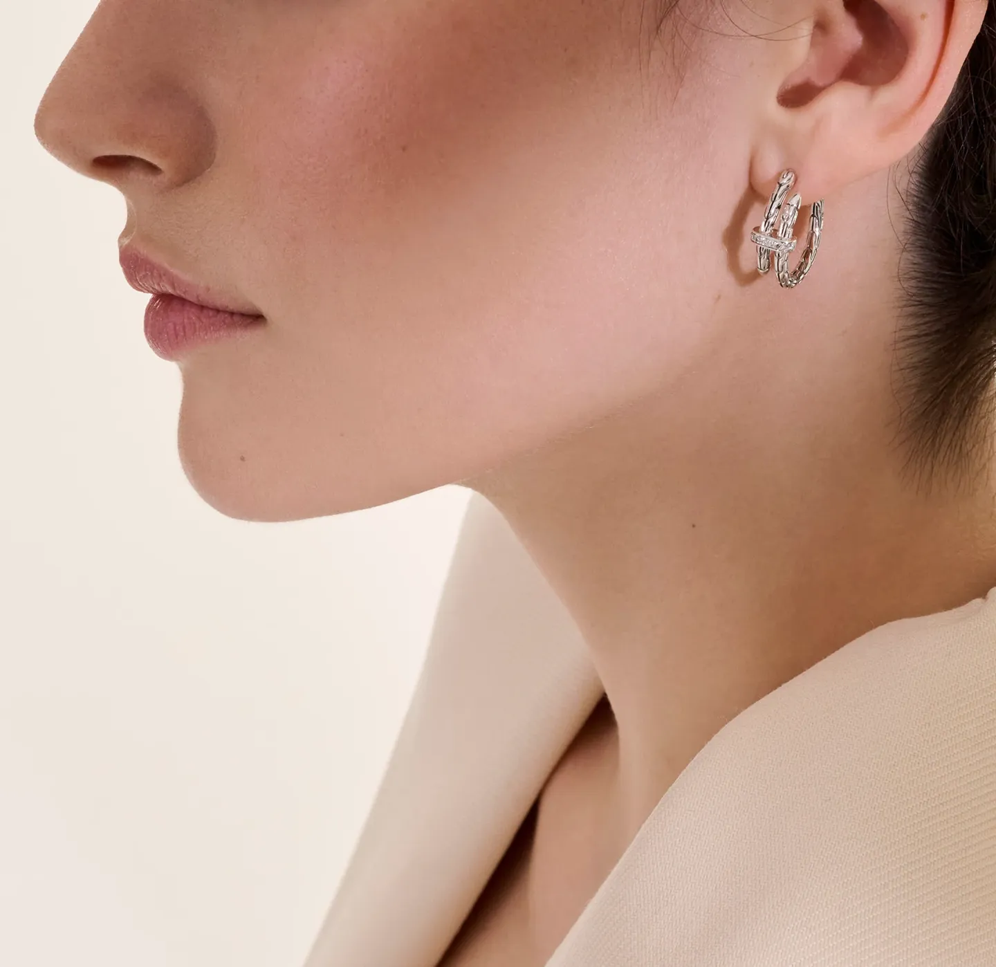 John Hardy Spear Sterling Silver Diamond Hoop Earrings, 17mm
