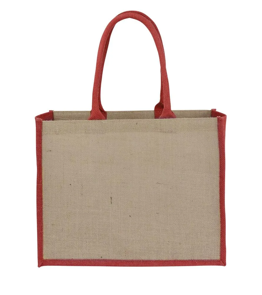 Jute Hessian Shopping Bag With Red Gusset