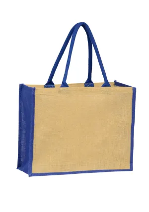Jute Laminated Landscape - Navy Gusset Plain Bag