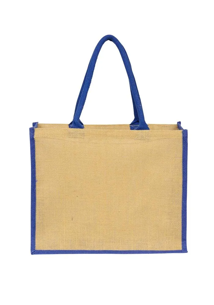 Jute Laminated Landscape - Navy Gusset Plain Bag