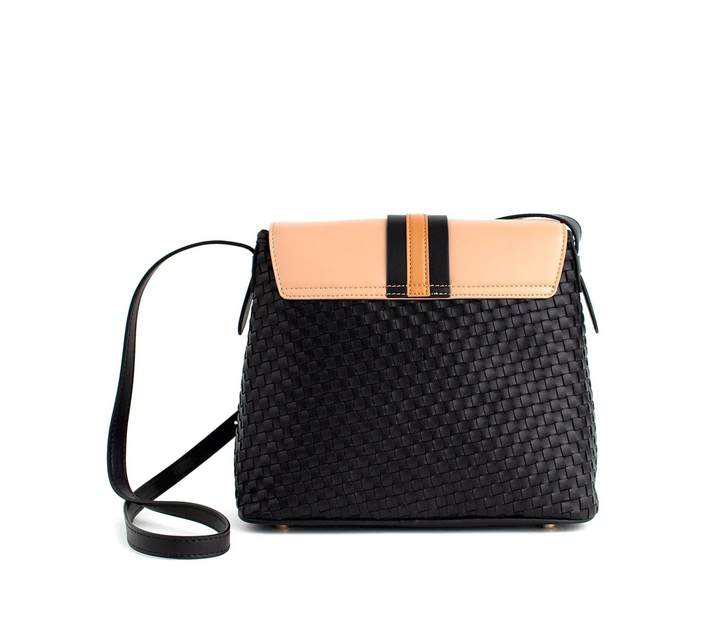Kate Vegan Leather Basket Weave Crossbody Bag | Black