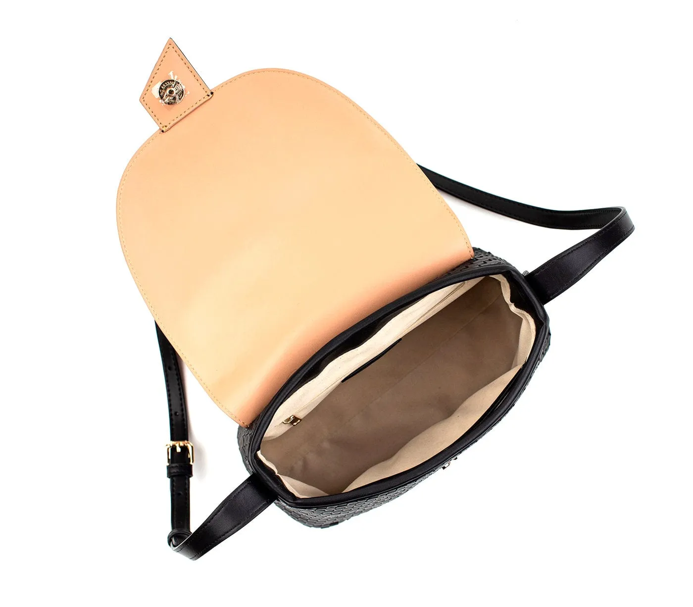Kate Vegan Leather Basket Weave Crossbody Bag | Black