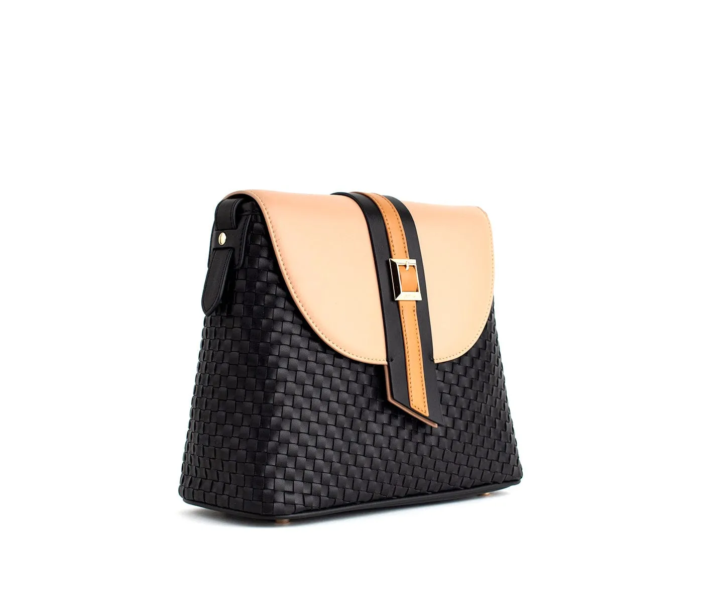 Kate Vegan Leather Basket Weave Crossbody Bag | Black