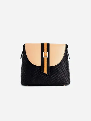 Kate Vegan Leather Basket Weave Crossbody Bag | Black