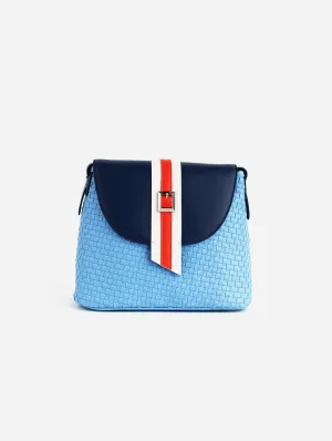 Kate Vegan Leather Basket Weave Crossbody Bag | Blue