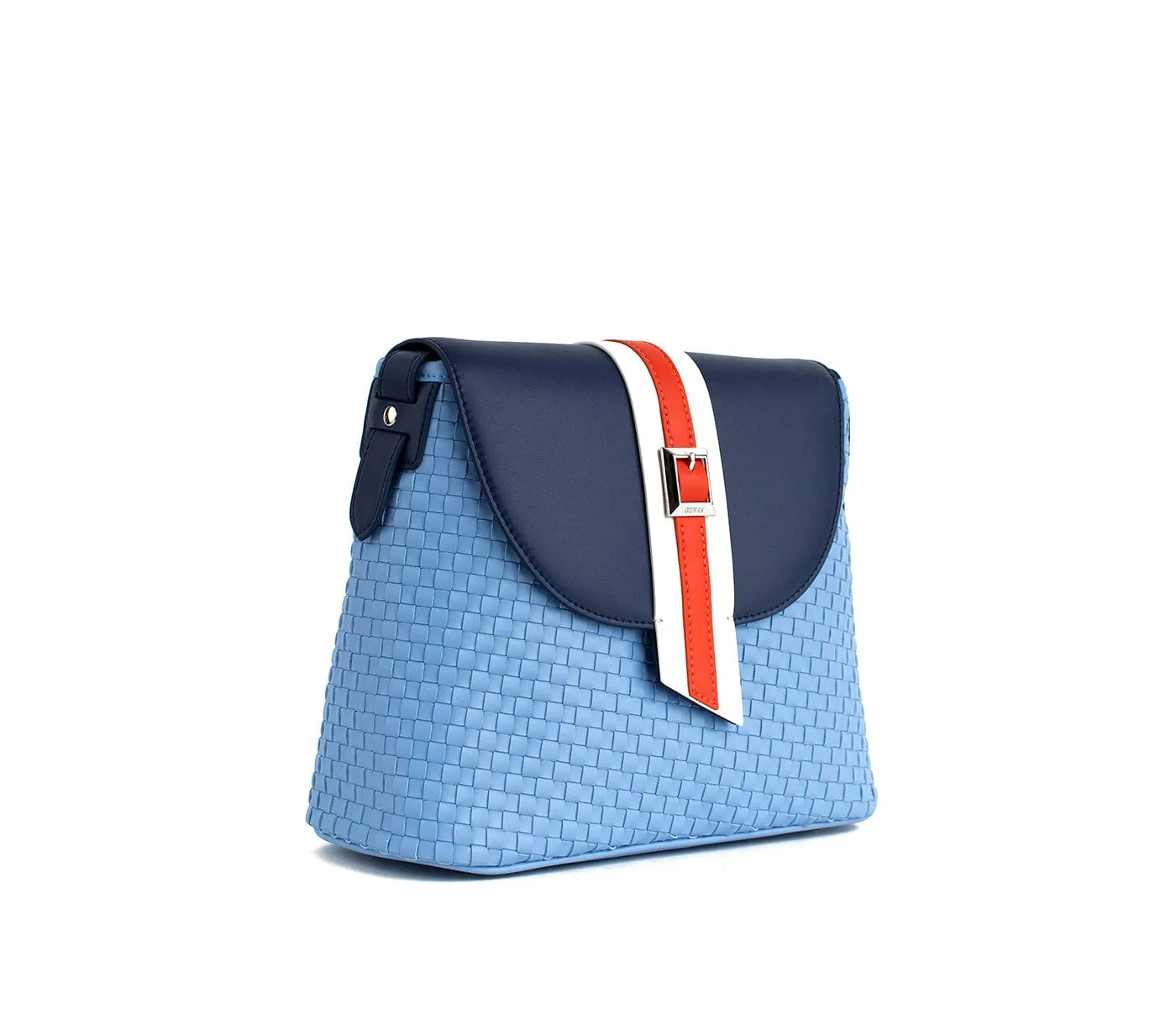 Kate Vegan Leather Basket Weave Crossbody Bag | Blue
