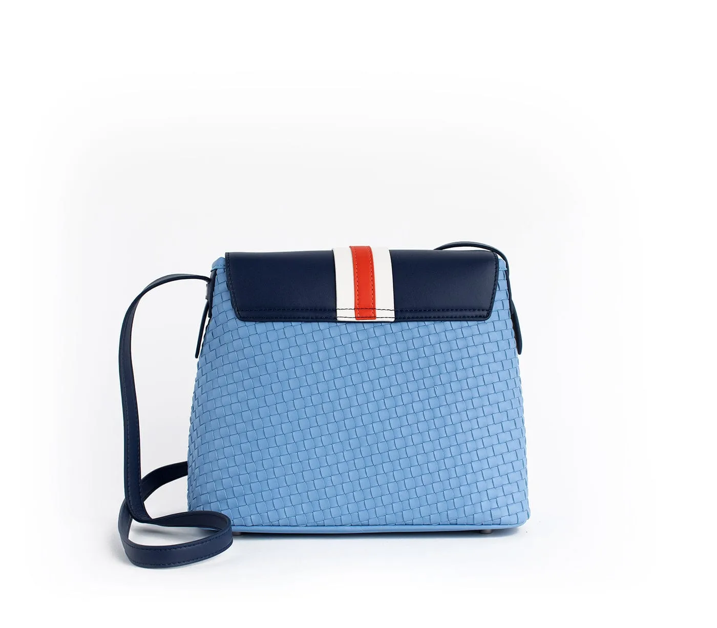 Kate Vegan Leather Basket Weave Crossbody Bag | Blue