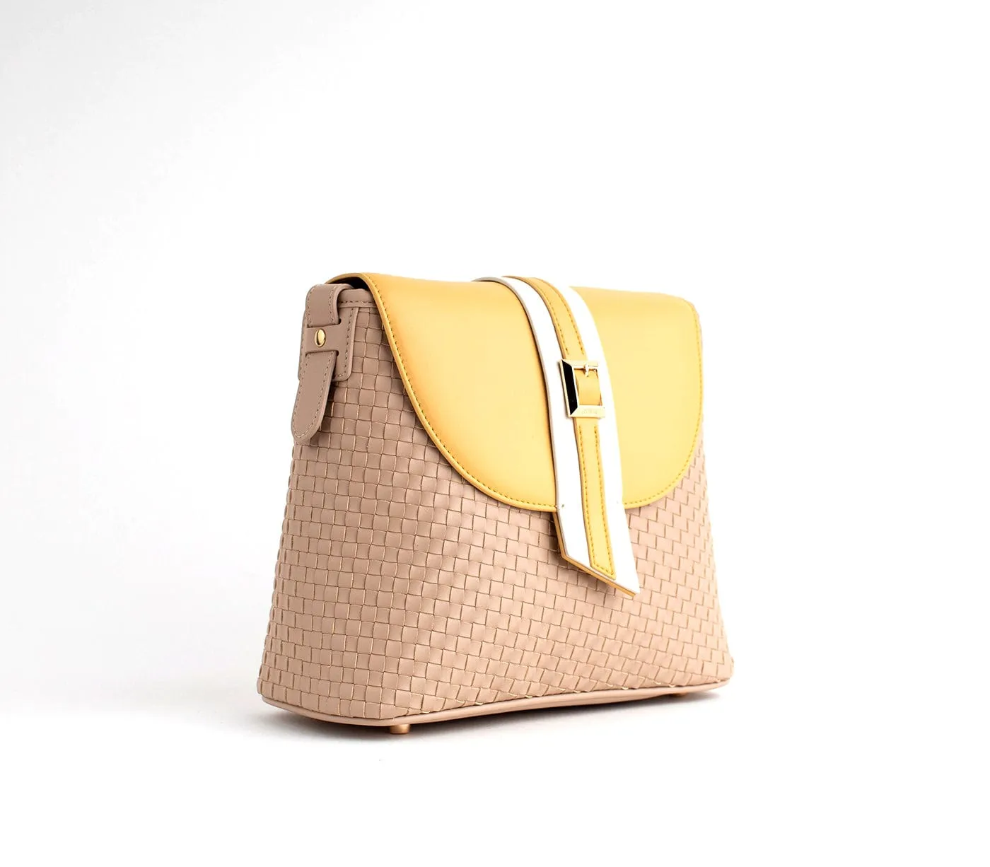 Kate Vegan Leather Basket Weave Crossbody Bag | Nude