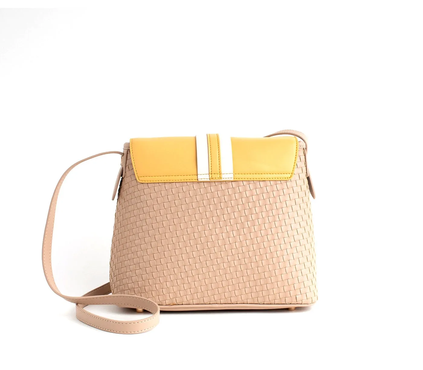 Kate Vegan Leather Basket Weave Crossbody Bag | Nude
