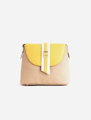 Kate Vegan Leather Basket Weave Crossbody Bag | Nude