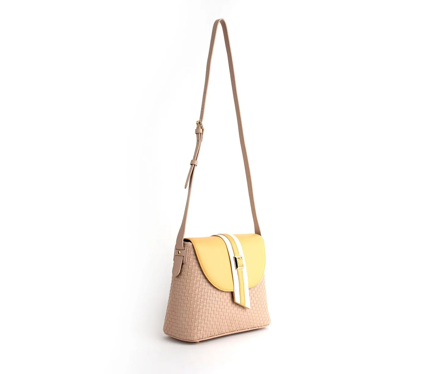 Kate Vegan Leather Basket Weave Crossbody Bag | Nude
