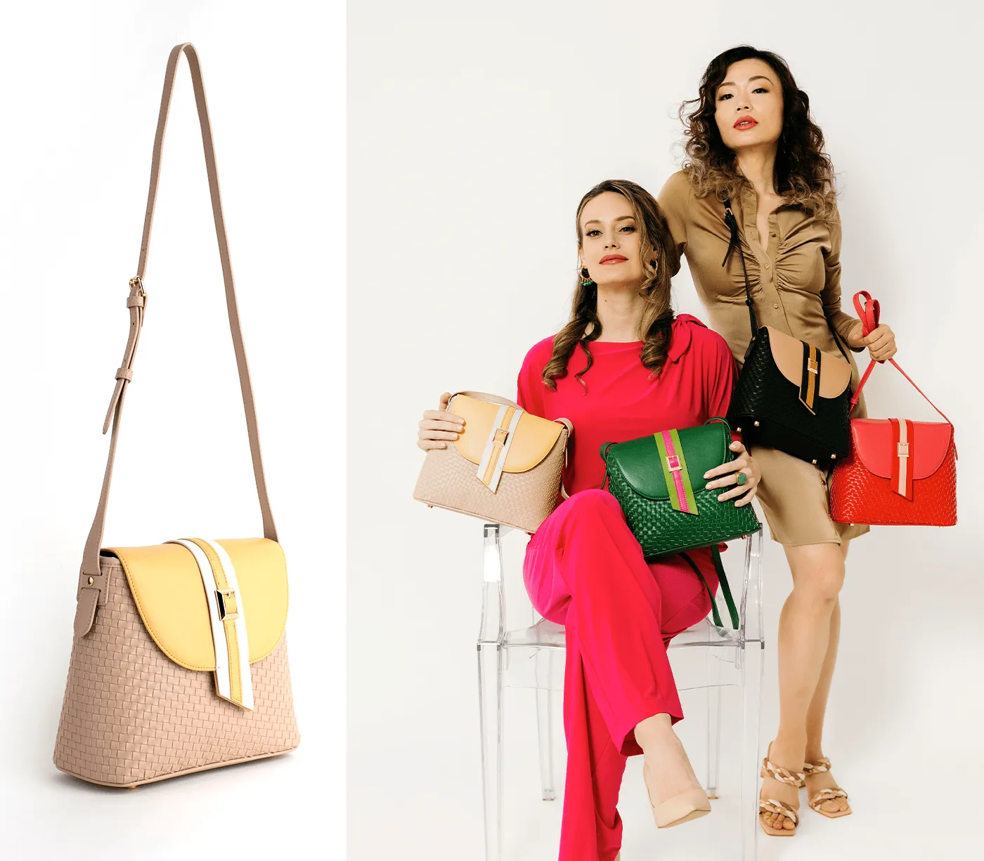 Kate Vegan Leather Basket Weave Crossbody Bag | Nude