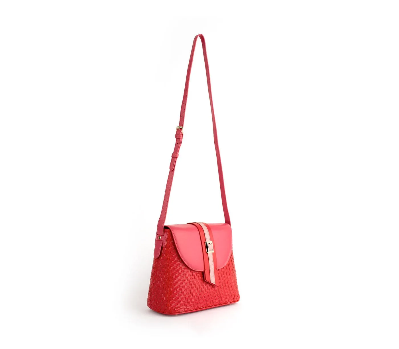 Kate Vegan Leather Basket Weave Crossbody Bag | Red