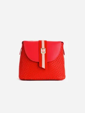Kate Vegan Leather Basket Weave Crossbody Bag | Red